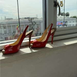 Louis Vuitton Red Peep-Toe Slingback Heels